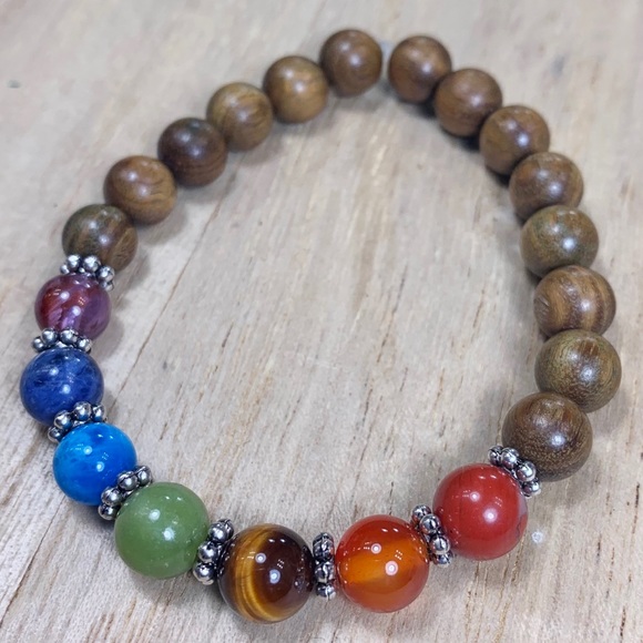 Handmade Wood and Gemstone Chakra Bracelet - Picture 2 of 5